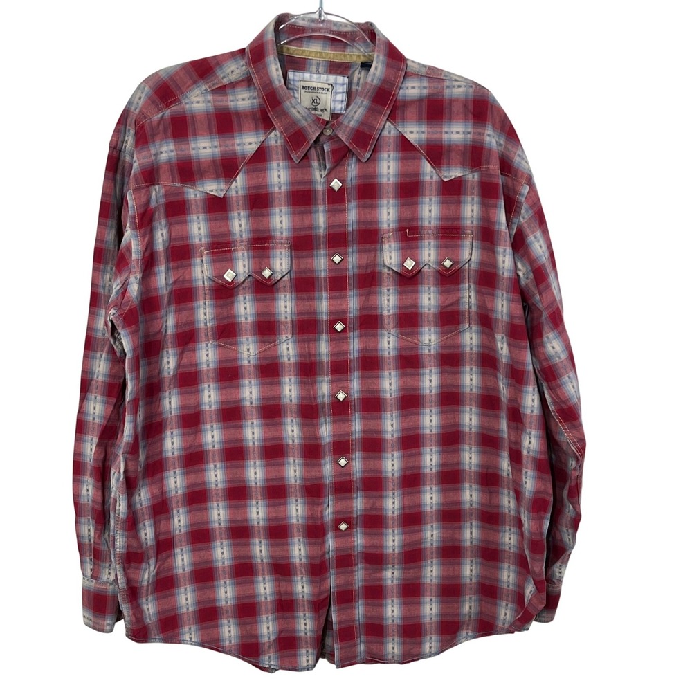 Panhandle Slim Rough Stock‎ Pearl Snap Embroidered Plaid Shirt Men's Size XL